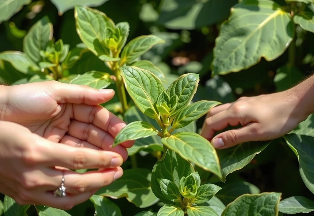 Hands gently tending to a flourishing garden, representing care and cultivation.