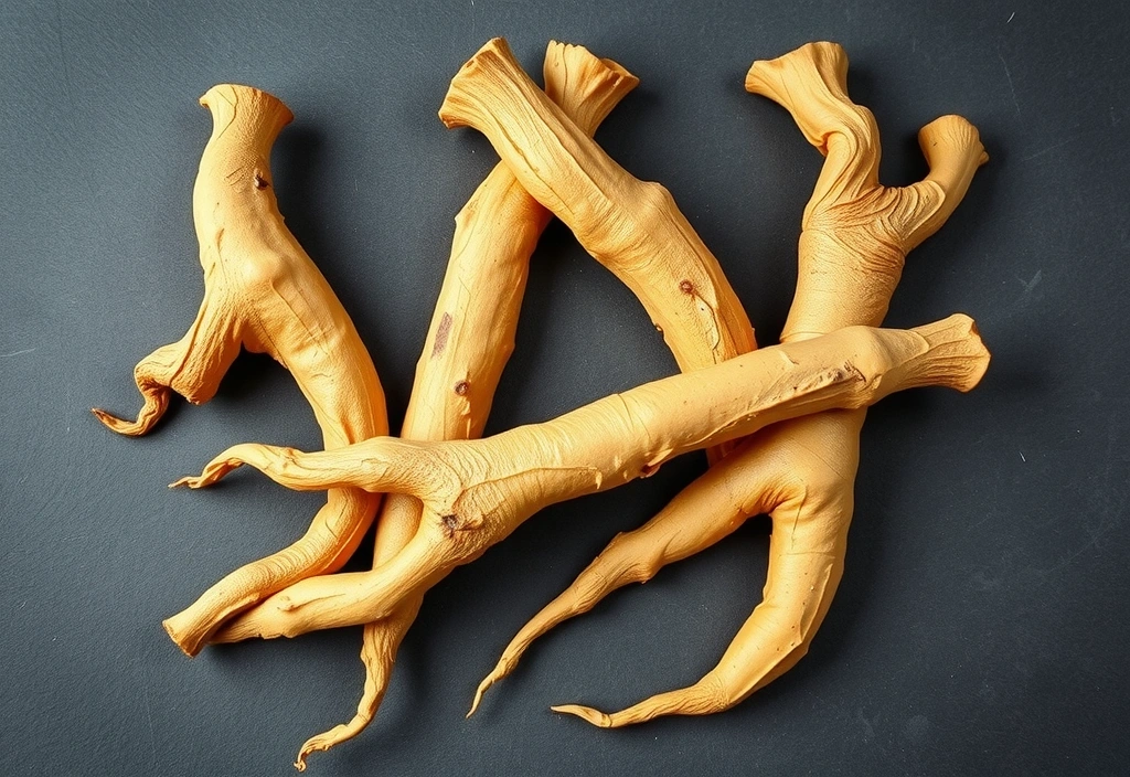 Ginseng roots on a dark background