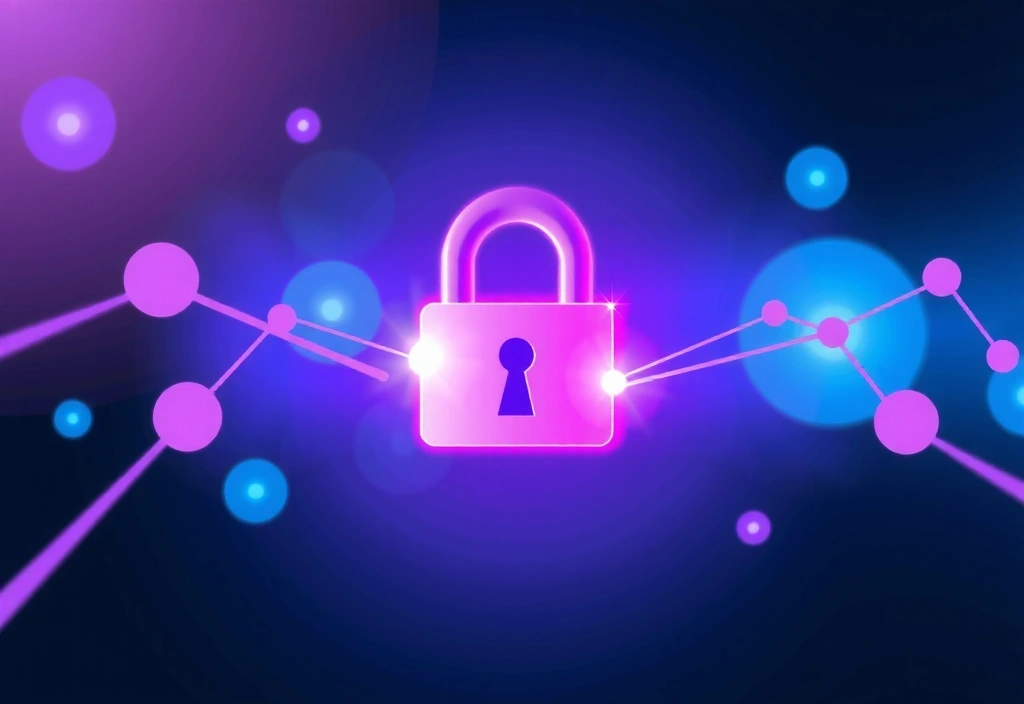 Digital privacy concept with padlock and data flow