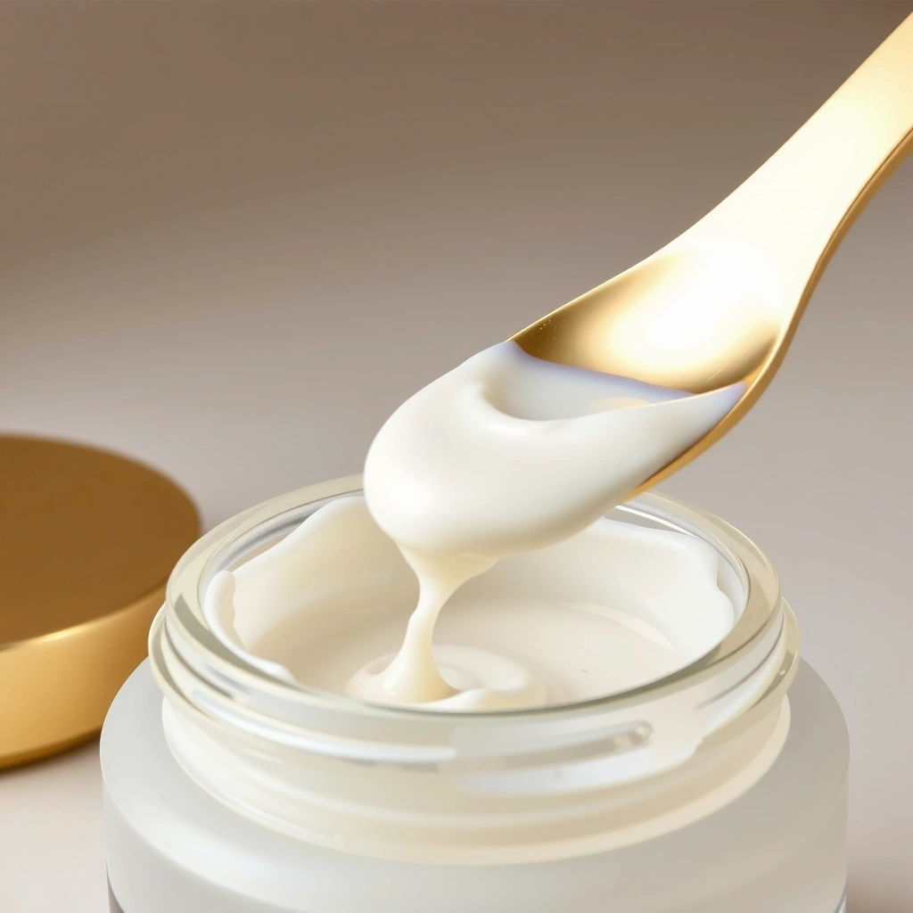 Cream being scooped with a small spatula