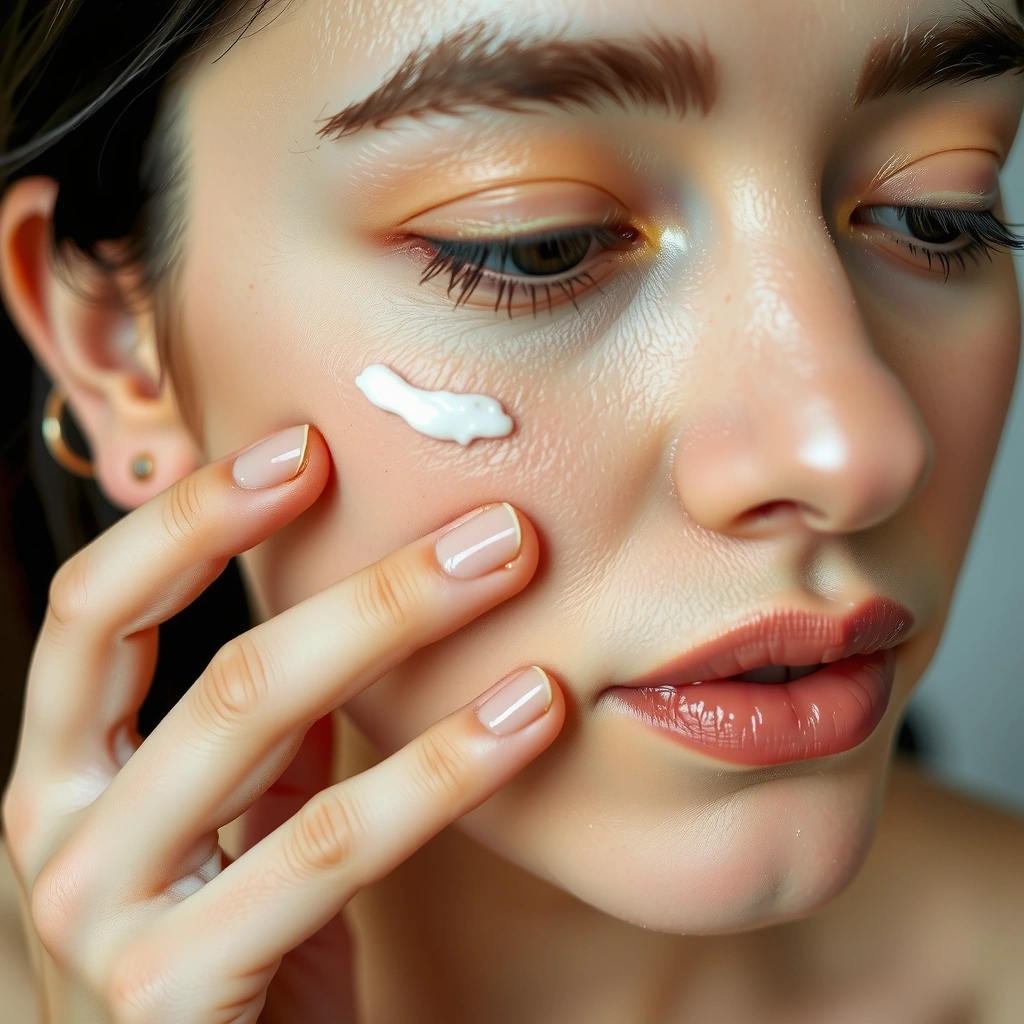 Gentle hand applying cream to face